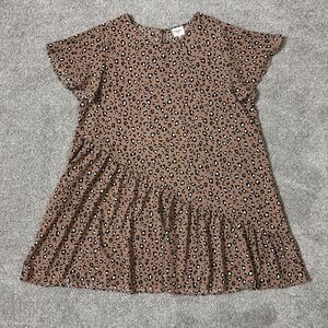 Hayden Los Angeles Dress Womens 2XL Brown Leopard Print Short Sleeve Ruffle